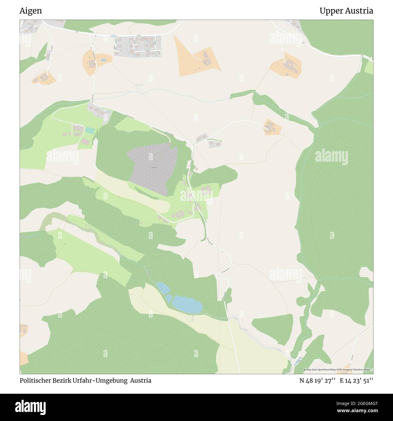 Aigen, Politischer Bezirk Urfahr-Umgebung, Austria, Upper Austria, N 48 19' 27'', E 14 23' 51'', map, Timeless Map published in 2021. Travelers, explorers and adventurers like Florence Nightingale, David Livingstone, Ernest Shackleton, Lewis and Clark and Sherlock Holmes relied on maps to plan travels to the world's most remote corners, Timeless Maps is mapping most locations on the globe, showing the achievement of great dreams Stock Photo