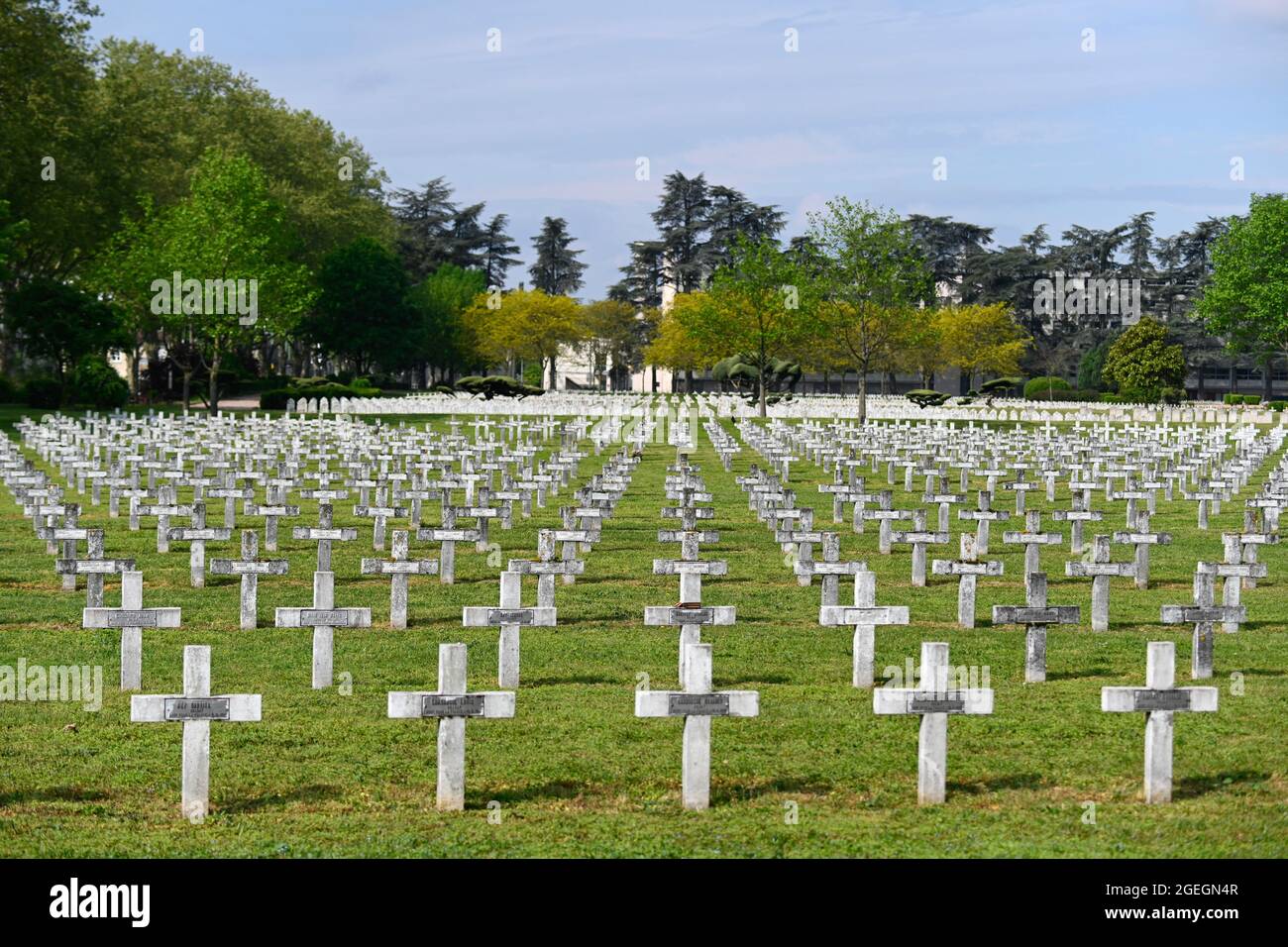 Villeurbanne (central eastern France): the National Military Necropolis or Cemetery of La Doua gathers graves of soldiers or the Resistance, French or Stock Photo