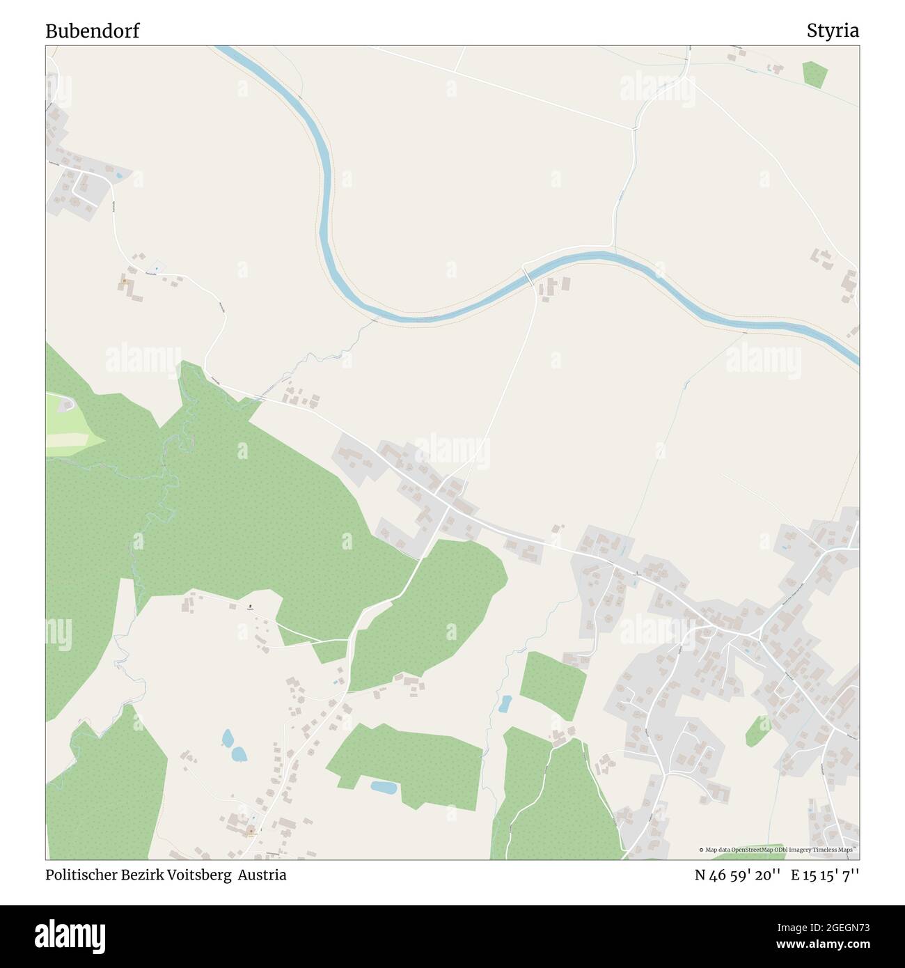 Bubendorf, Politischer Bezirk Voitsberg, Austria, Styria, N 46 59' 20'', E 15 15' 7'', map, Timeless Map published in 2021. Travelers, explorers and adventurers like Florence Nightingale, David Livingstone, Ernest Shackleton, Lewis and Clark and Sherlock Holmes relied on maps to plan travels to the world's most remote corners, Timeless Maps is mapping most locations on the globe, showing the achievement of great dreams Stock Photo