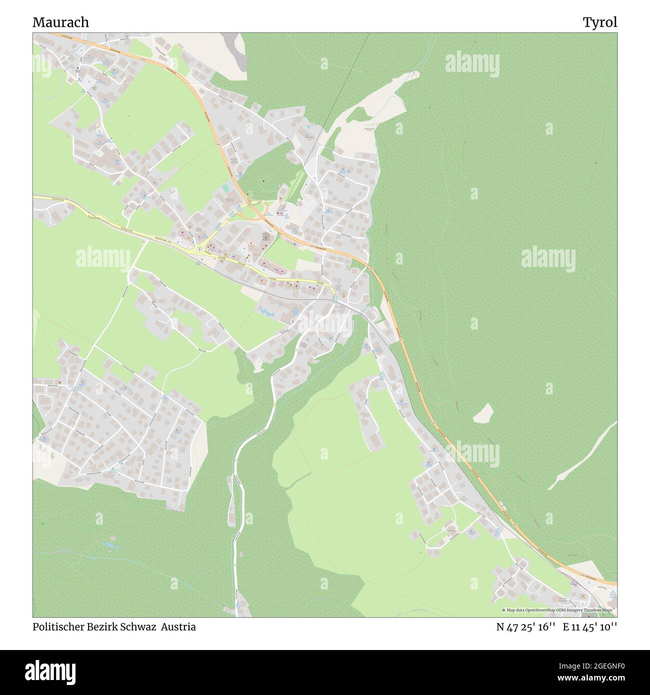 Maurach, Politischer Bezirk Schwaz, Austria, Tyrol, N 47 25' 16'', E 11 45' 10'', map, Timeless Map published in 2021. Travelers, explorers and adventurers like Florence Nightingale, David Livingstone, Ernest Shackleton, Lewis and Clark and Sherlock Holmes relied on maps to plan travels to the world's most remote corners, Timeless Maps is mapping most locations on the globe, showing the achievement of great dreams Stock Photo