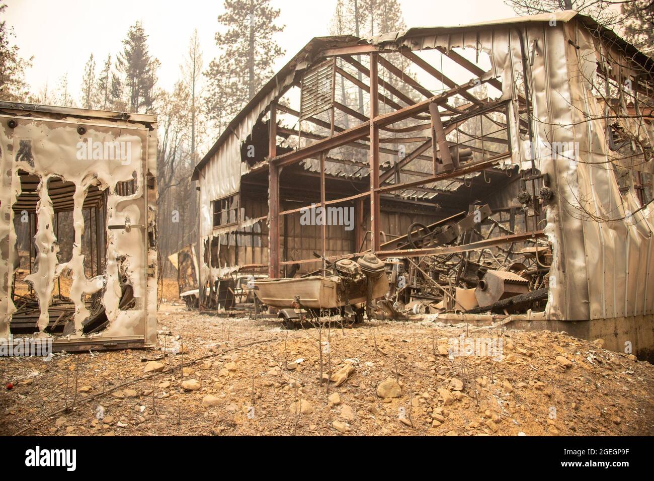 Greenville, USA. 19th Aug, 2021. The Greenville town destroyed by Dixie Fire is seen in Northern