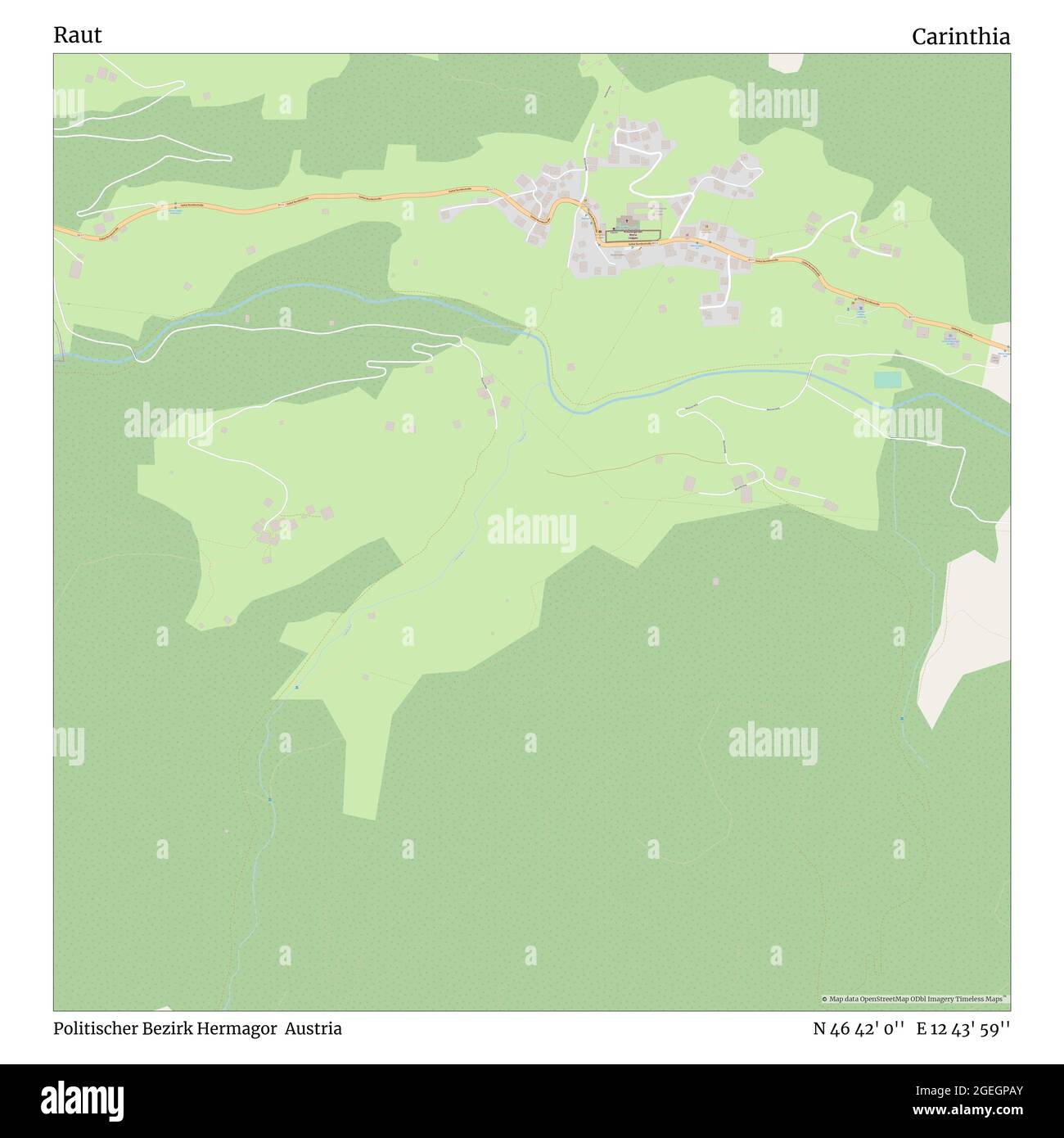 Raut, Politischer Bezirk Hermagor, Austria, Carinthia, N 46 42' 0'', E 12 43' 59'', map, Timeless Map published in 2021. Travelers, explorers and adventurers like Florence Nightingale, David Livingstone, Ernest Shackleton, Lewis and Clark and Sherlock Holmes relied on maps to plan travels to the world's most remote corners, Timeless Maps is mapping most locations on the globe, showing the achievement of great dreams Stock Photo