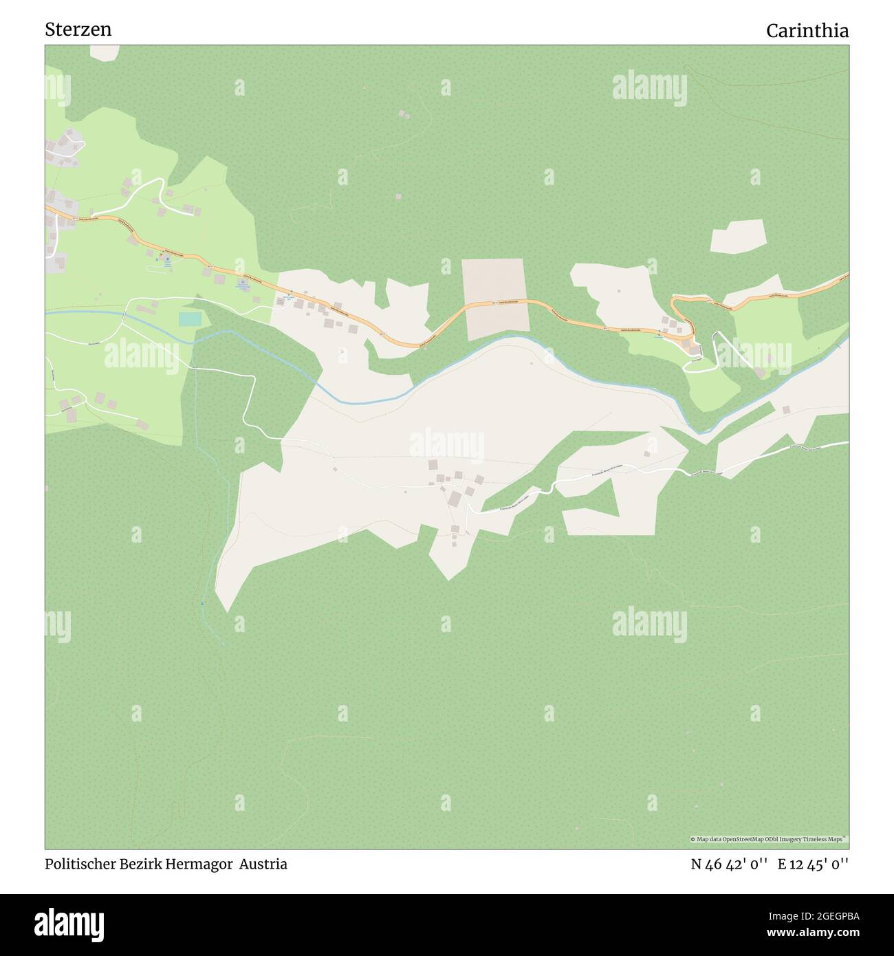 Sterzen, Politischer Bezirk Hermagor, Austria, Carinthia, N 46 42' 0'', E 12 45' 0'', map, Timeless Map published in 2021. Travelers, explorers and adventurers like Florence Nightingale, David Livingstone, Ernest Shackleton, Lewis and Clark and Sherlock Holmes relied on maps to plan travels to the world's most remote corners, Timeless Maps is mapping most locations on the globe, showing the achievement of great dreams Stock Photo