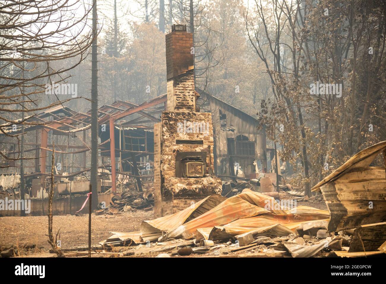 Greenville, USA. 19th Aug, 2021. The Greenville town destroyed by Dixie Fire is seen in Northern