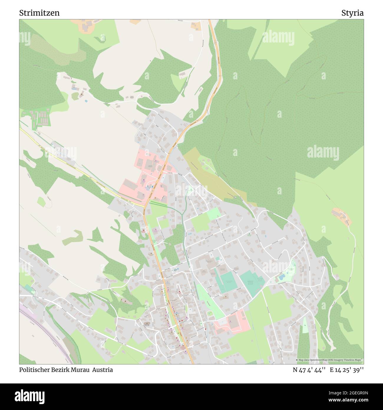 Strimitzen, Politischer Bezirk Murau, Austria, Styria, N 47 4' 44'', E 14 25' 39'', map, Timeless Map published in 2021. Travelers, explorers and adventurers like Florence Nightingale, David Livingstone, Ernest Shackleton, Lewis and Clark and Sherlock Holmes relied on maps to plan travels to the world's most remote corners, Timeless Maps is mapping most locations on the globe, showing the achievement of great dreams Stock Photo