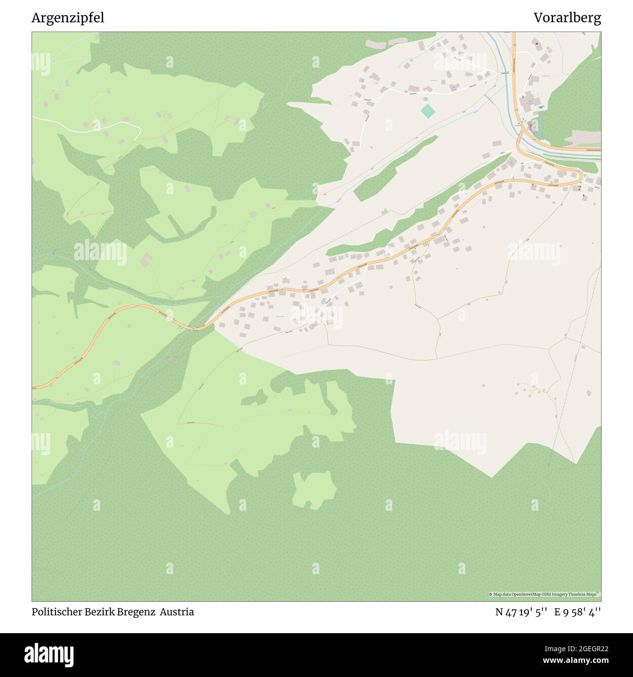 Argenzipfel, Politischer Bezirk Bregenz, Austria, Vorarlberg, N 47 19' 5'', E 9 58' 4'', map, Timeless Map published in 2021. Travelers, explorers and adventurers like Florence Nightingale, David Livingstone, Ernest Shackleton, Lewis and Clark and Sherlock Holmes relied on maps to plan travels to the world's most remote corners, Timeless Maps is mapping most locations on the globe, showing the achievement of great dreams Stock Photo