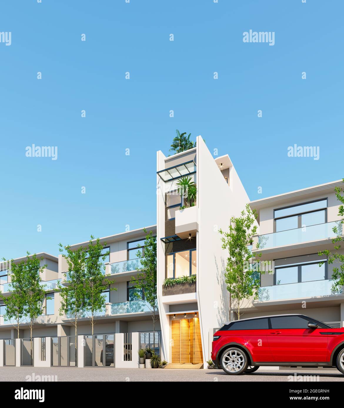 render of buildings exterior street view Stock Photo Alamy