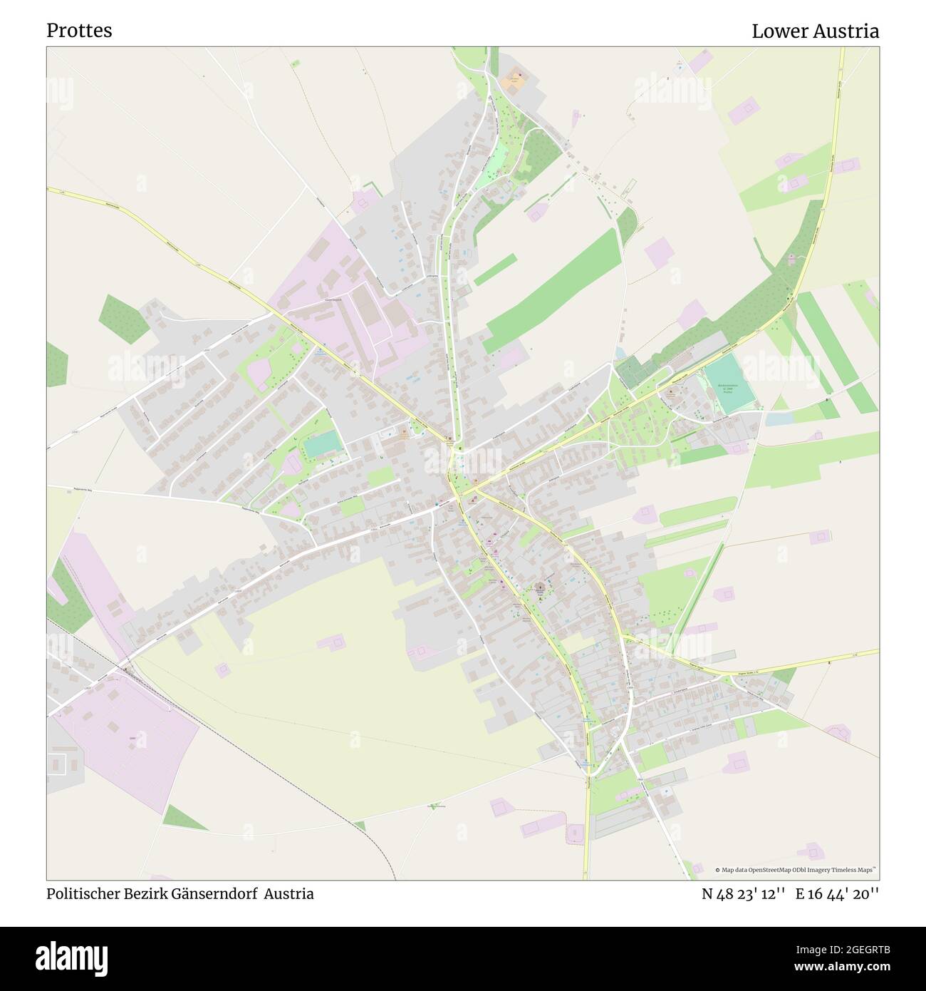 Prottes, Politischer Bezirk Gänserndorf, Austria, Lower Austria, N 48 23' 12'', E 16 44' 20'', map, Timeless Map published in 2021. Travelers, explorers and adventurers like Florence Nightingale, David Livingstone, Ernest Shackleton, Lewis and Clark and Sherlock Holmes relied on maps to plan travels to the world's most remote corners, Timeless Maps is mapping most locations on the globe, showing the achievement of great dreams Stock Photo