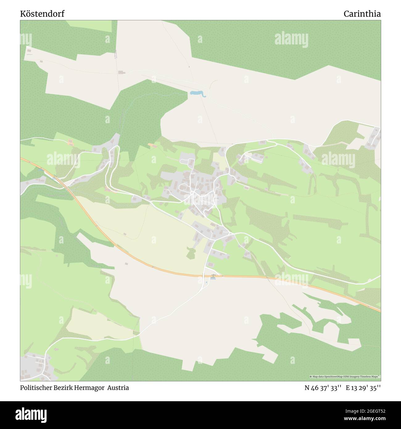 Köstendorf, Politischer Bezirk Hermagor, Austria, Carinthia, N 46 37' 33'', E 13 29' 35'', map, Timeless Map published in 2021. Travelers, explorers and adventurers like Florence Nightingale, David Livingstone, Ernest Shackleton, Lewis and Clark and Sherlock Holmes relied on maps to plan travels to the world's most remote corners, Timeless Maps is mapping most locations on the globe, showing the achievement of great dreams Stock Photo