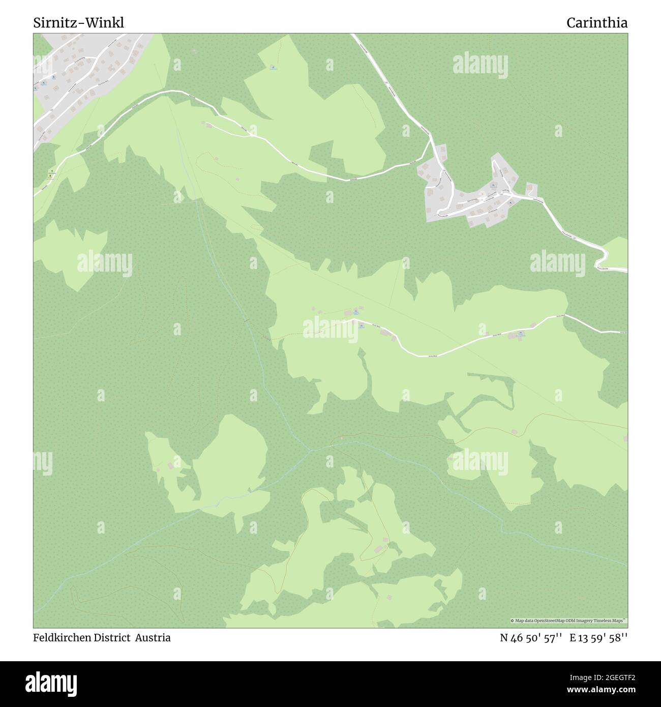 Sirnitz-Winkl, Feldkirchen District, Austria, Carinthia, N 46 50' 57'', E 13 59' 58'', map, Timeless Map published in 2021. Travelers, explorers and adventurers like Florence Nightingale, David Livingstone, Ernest Shackleton, Lewis and Clark and Sherlock Holmes relied on maps to plan travels to the world's most remote corners, Timeless Maps is mapping most locations on the globe, showing the achievement of great dreams Stock Photo