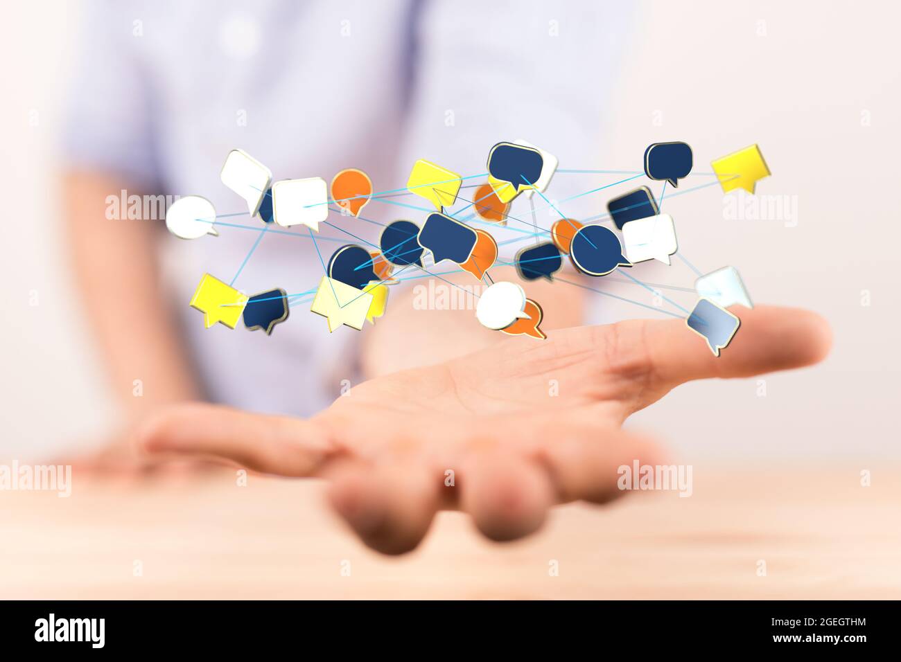 Male's hands holding illustrated message inbox sign- chat bubbles Stock ...