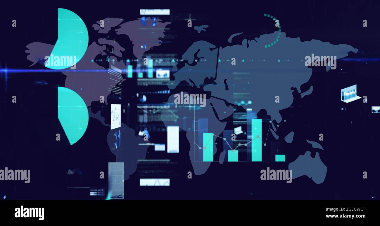 Digital image of digital interface with data processing against world ...