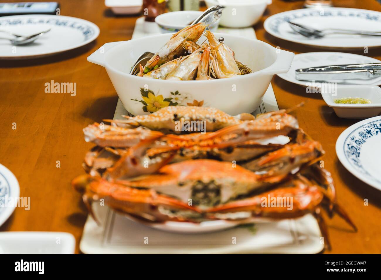 Set of seafood with shrimps prawns crab ocean gourmet dinner seafood