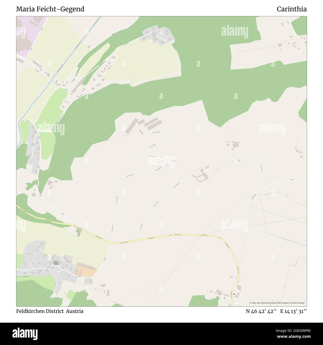 Maria Feicht-Gegend, Feldkirchen District, Austria, Carinthia, N 46 42' 42'', E 14 13' 31'', map, Timeless Map published in 2021. Travelers, explorers and adventurers like Florence Nightingale, David Livingstone, Ernest Shackleton, Lewis and Clark and Sherlock Holmes relied on maps to plan travels to the world's most remote corners, Timeless Maps is mapping most locations on the globe, showing the achievement of great dreams Stock Photo