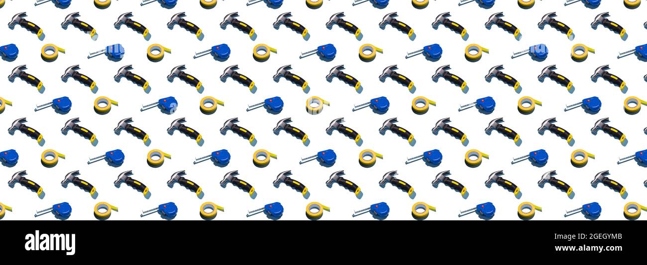 Hammer, tape measure and duct tape, pattern on a white background. Construction tools, repairs. Background for the design Stock Photo - Alamy Hammer, tape measure and duct tape, pattern on a white background. Construction tools, repairs. Background for the design Stock Photo - Alamy