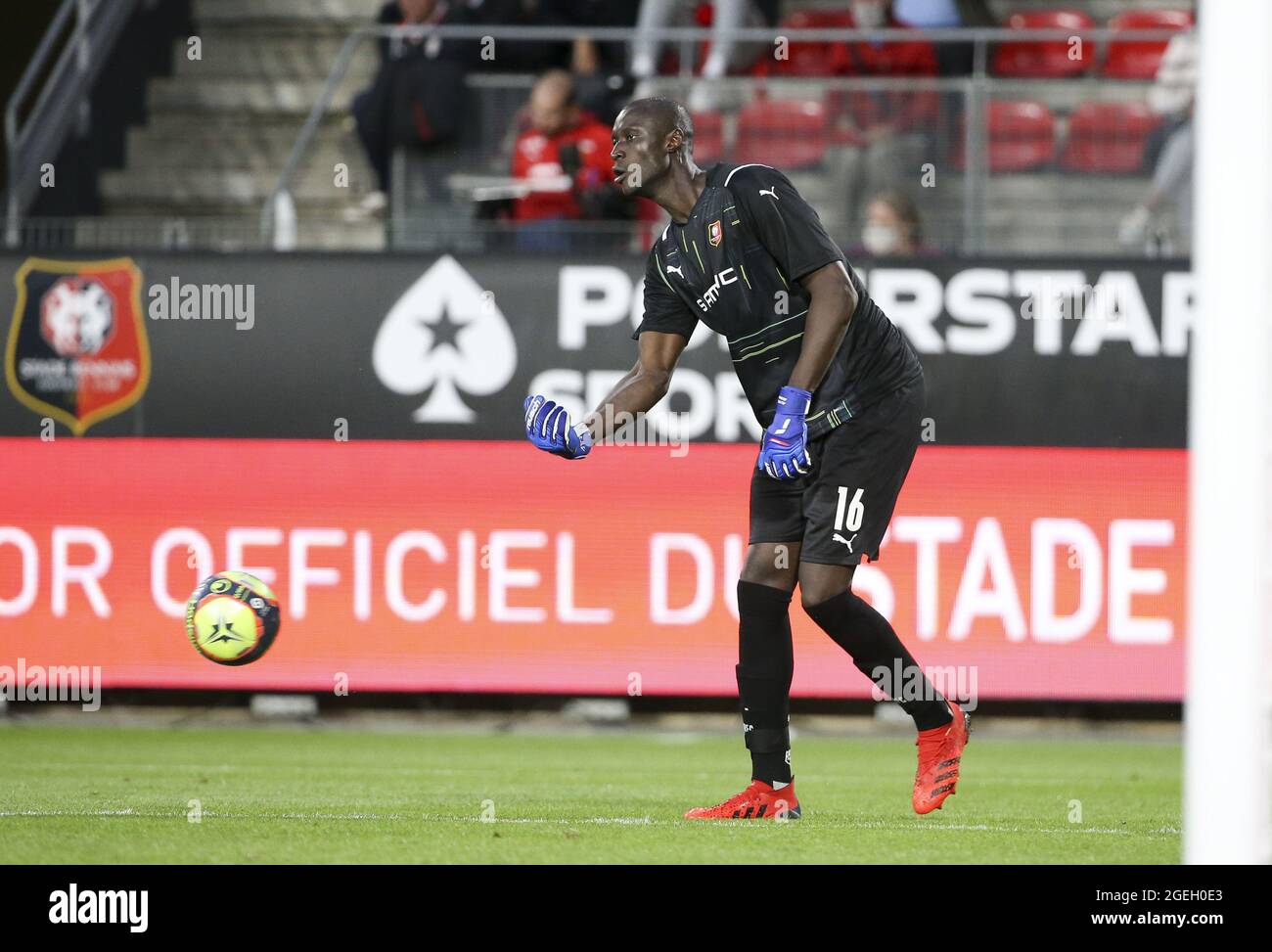 Goalkeeper of Rennes Alfred Gomis during the UEFA Europa Conference League, Play-offs, 1st leg between Stade Rennais and Rosenborg BK on August, 19, 2021 at Roazhon Park in Rennes, France - Photo Jean Catuffe / DPPI Stock Photo