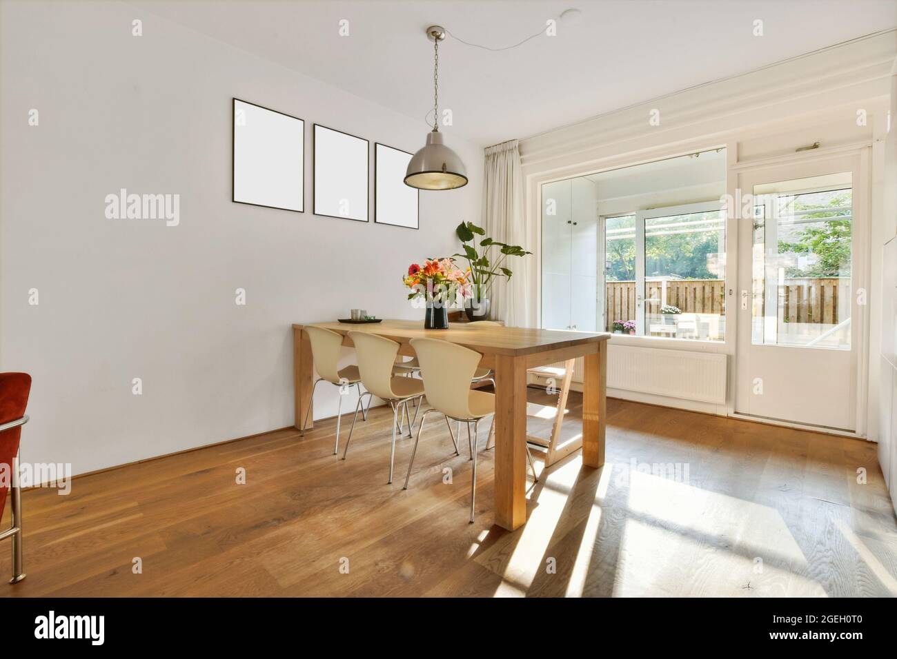 Interior design and decoration of a dining room with a table Stock ...
