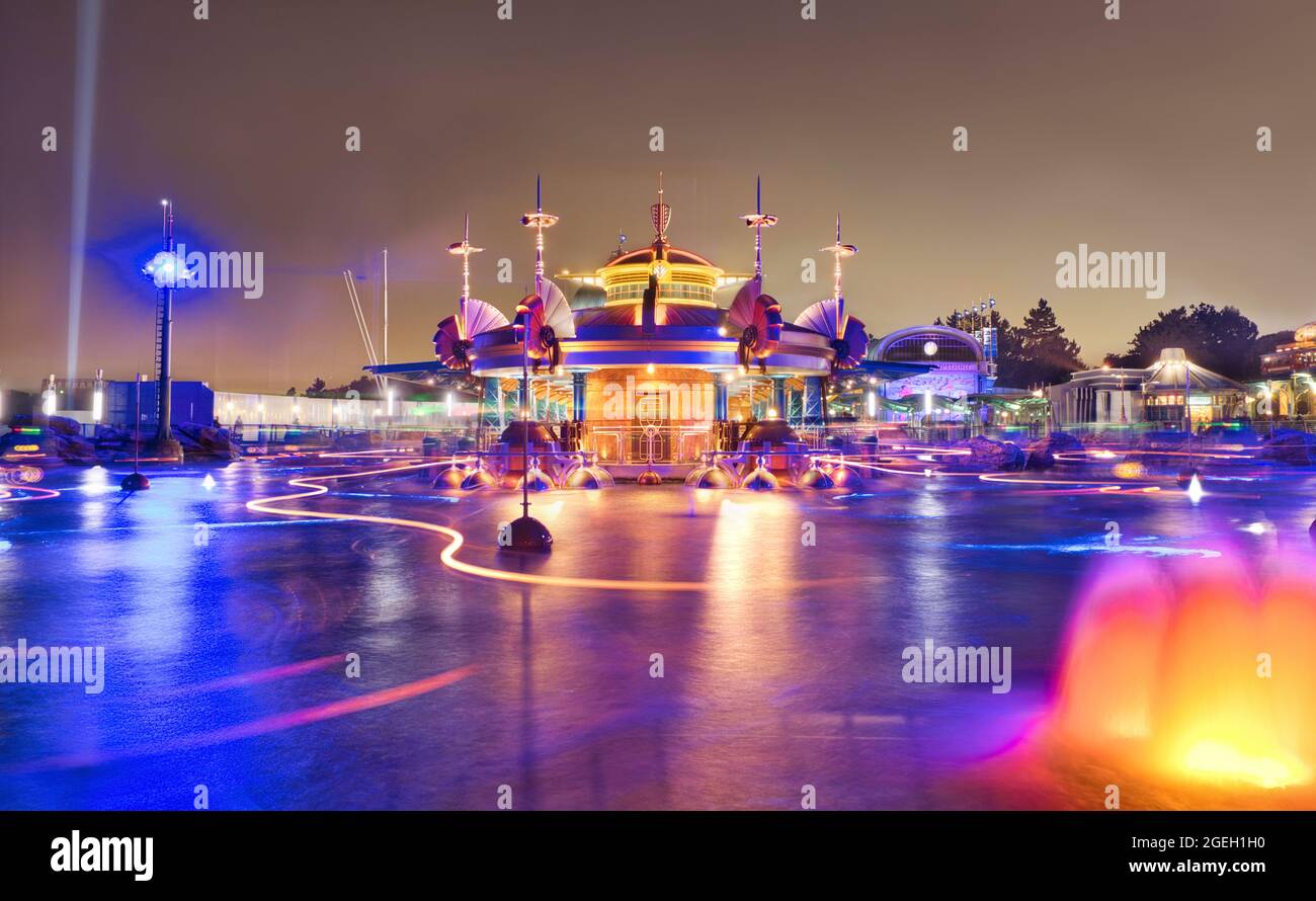 Photo of an illuminated ride in Disney Tokyo Stock Photo