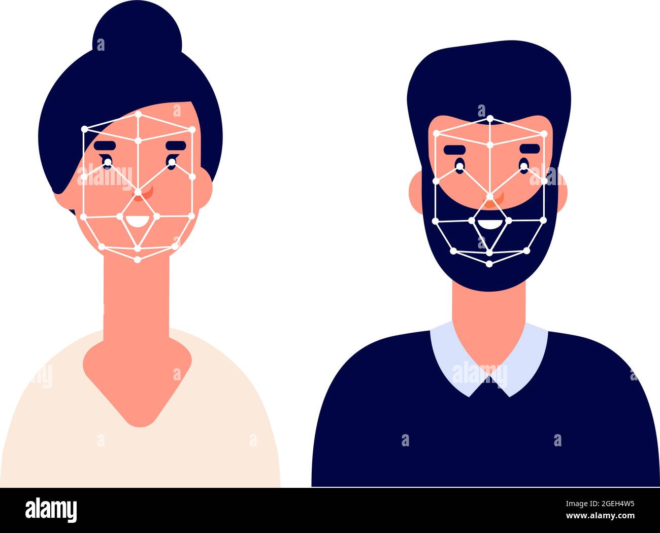 Id system. Facial identification, flat biometric technology. Face recognition or identity access profile. Safety verification vector concept Stock Vector