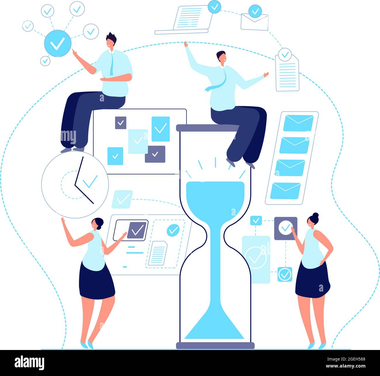 Organized people. Personal business plan, strategic planning or work organization. Agenda task team meeting, self management vector concept Stock Vector