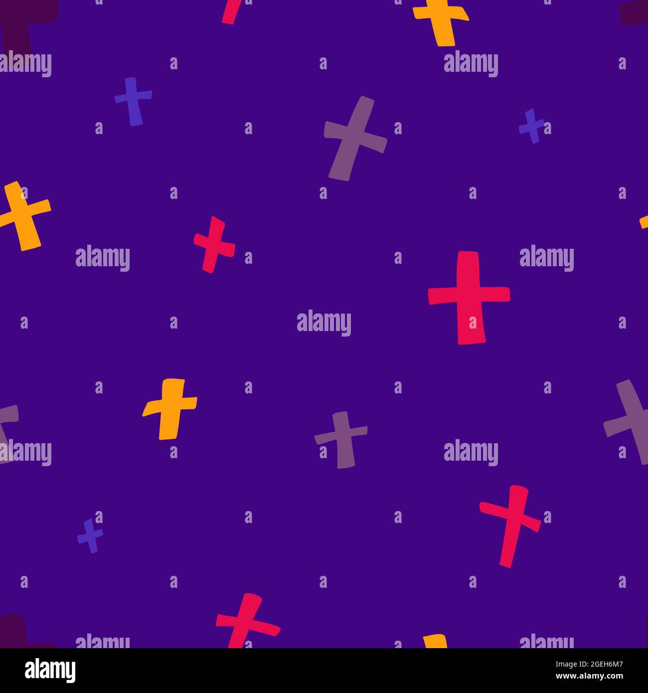Plus signs and crosses psychedelic bright seamless hand drawn pattern. Vector pattern for textile, design elements. Stock Vector