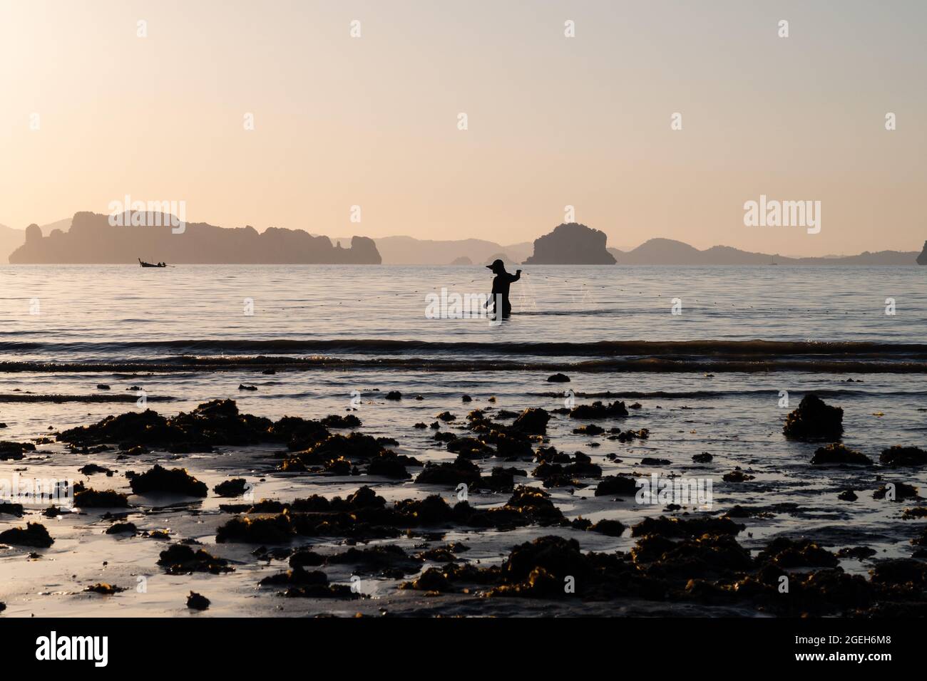 Fisherman, Hong Islands, Krabi, Thailand Stock Photo