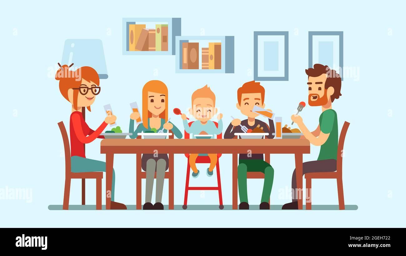 Illustration family dinner table hi-res stock photography and images - Alamy, image size:1300x821