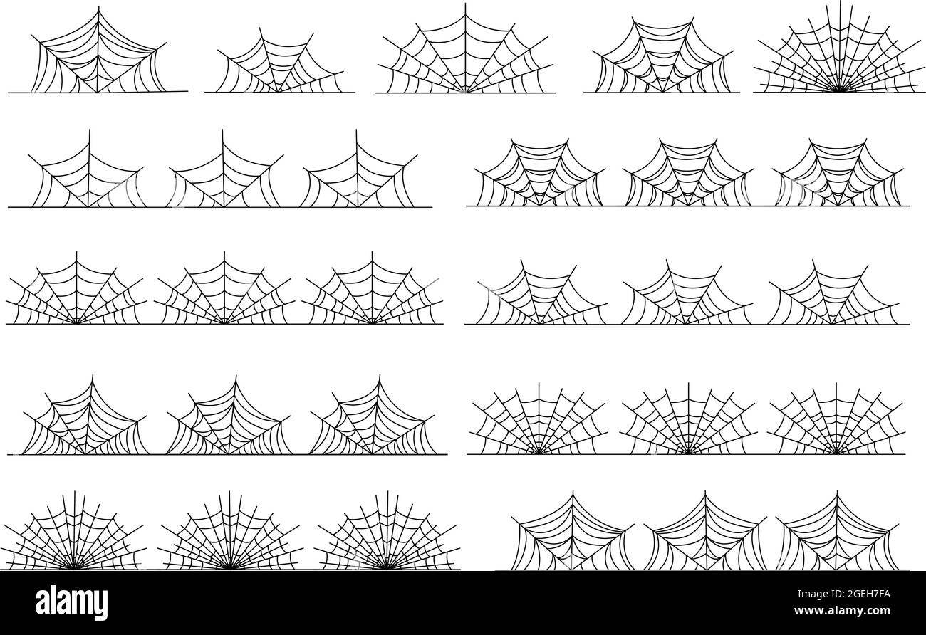 Cobweb border. Black horror abstract frames, halloween spooky isolated spiderweb dividers. Nature gossamer decorations vector illustration Stock Vector