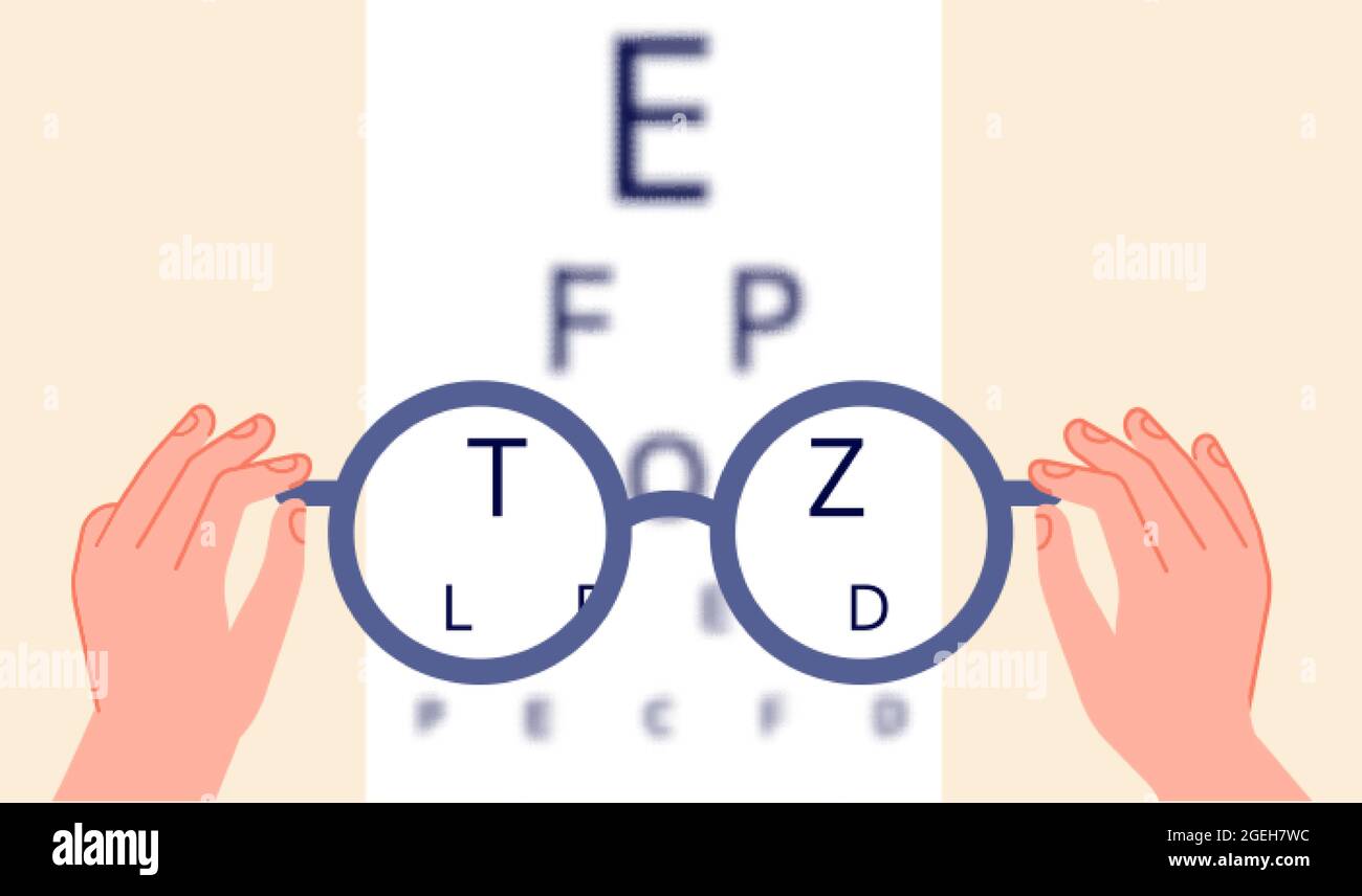 Vision health. Eye ophthalmologist test, glasses check up. Optometry testing board or blurred