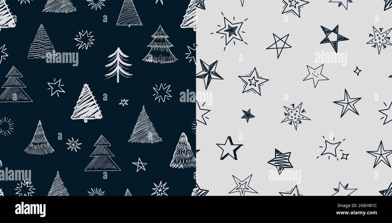 Christmas sketch vector illustration seamless black and white hi-res ...