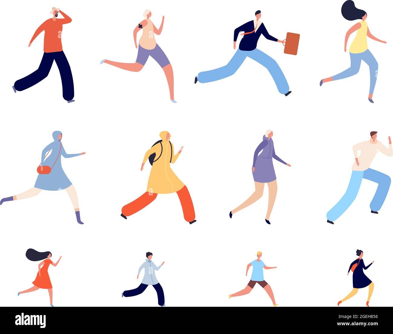 Running people characters. Athlete woman, runners or joggers in sportswear. Active human run, isolated adults kids hurry vector illustration Stock Vector