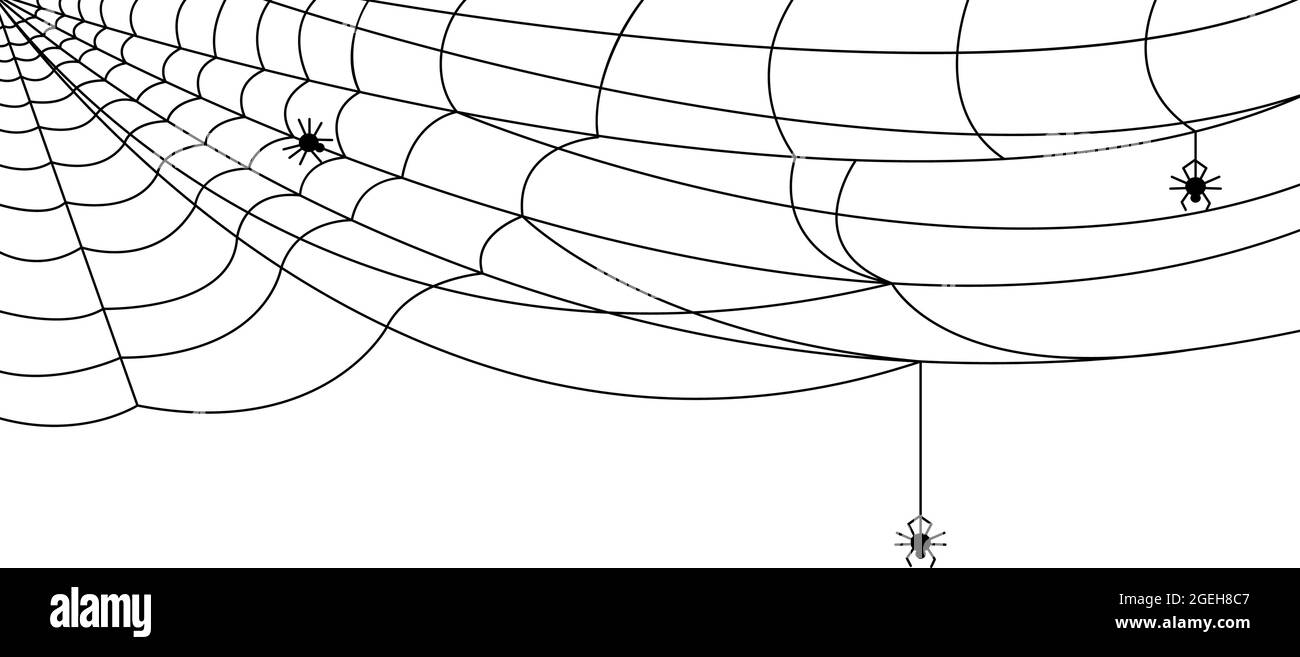 Cobweb banner. Halloween spider web, black spooky network background. Isolated frame pattern, cartoon horror decoration vector illustration Stock Vector