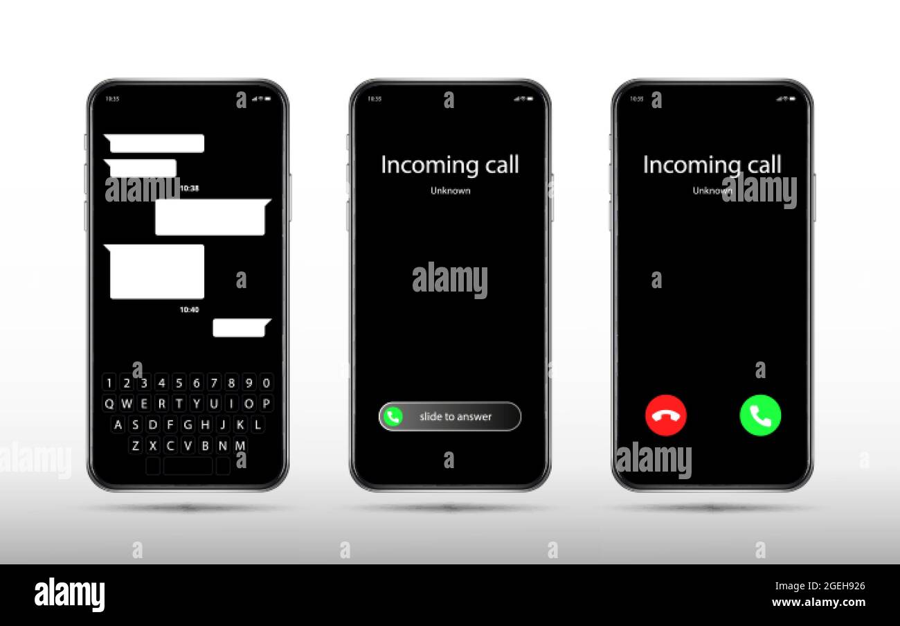 Phone Call And Chat Screen Realistic Smartphone Mockup Incoming Call Accept Decline Button And Slider Mobile Keyboard Vector Template Stock Vector Image Art Alamy