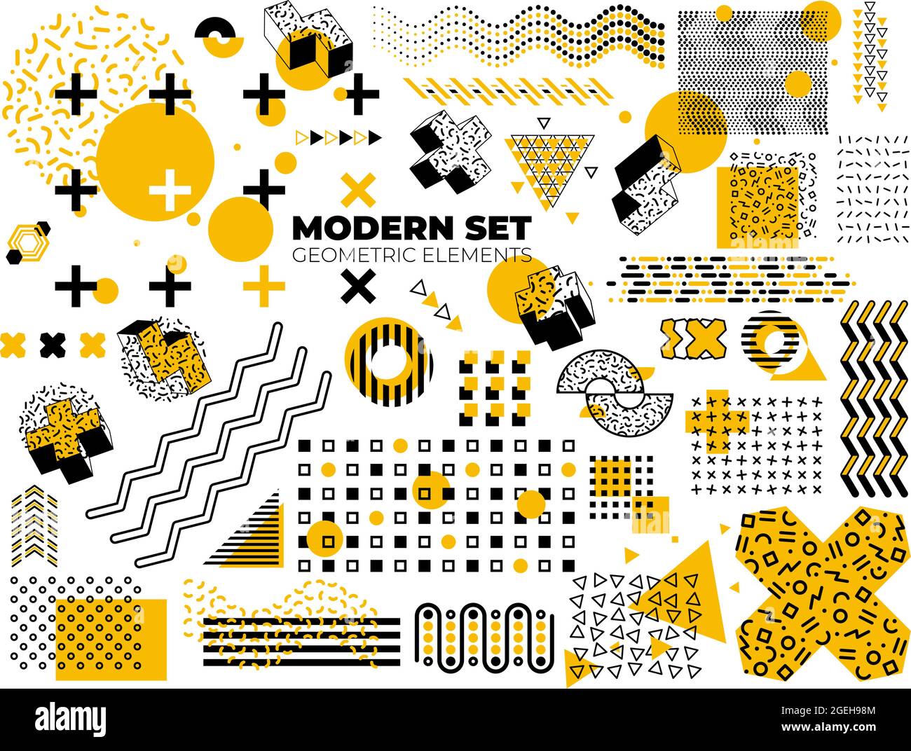 Memphis shapes element. Constructivism funky design, isolated geometric graphic pattern. Retro black art, modern halftone texture vector set Stock Vector