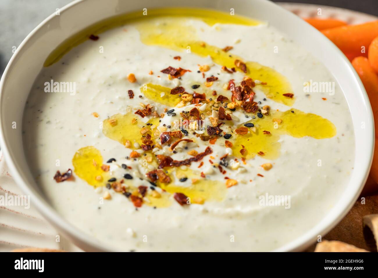 Homemade Organic Greek Yogurt Labneh Dip with Olive Oil Stock Photo Alamy