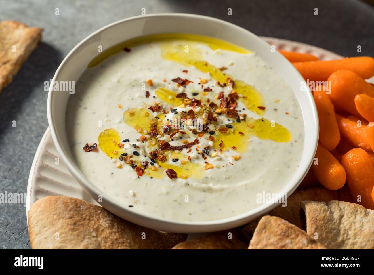 Homemade Organic Greek Yogurt Labneh Dip with Olive Oil Stock Photo Alamy