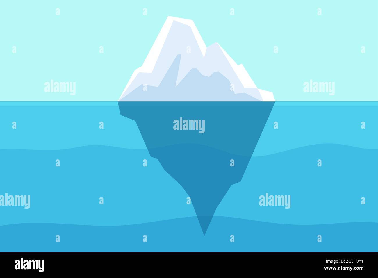 Iceberg floating in ocean. Arctic water, sea underwater with berg and freezing light. Polar or antarctica melting mountain vector landscape Stock Vector