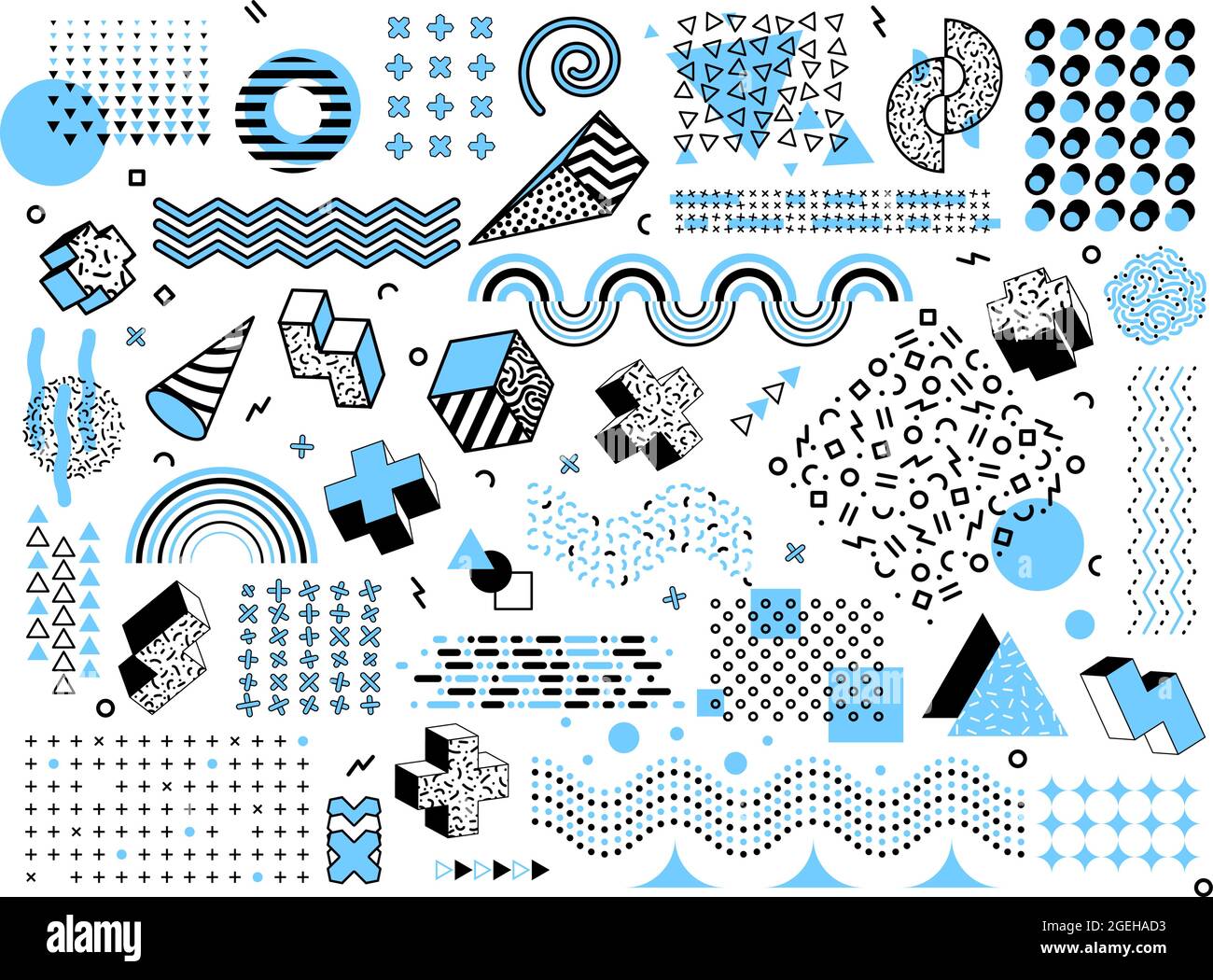 Memphis minimal geometric shapes. Halftone grid elements, pop art