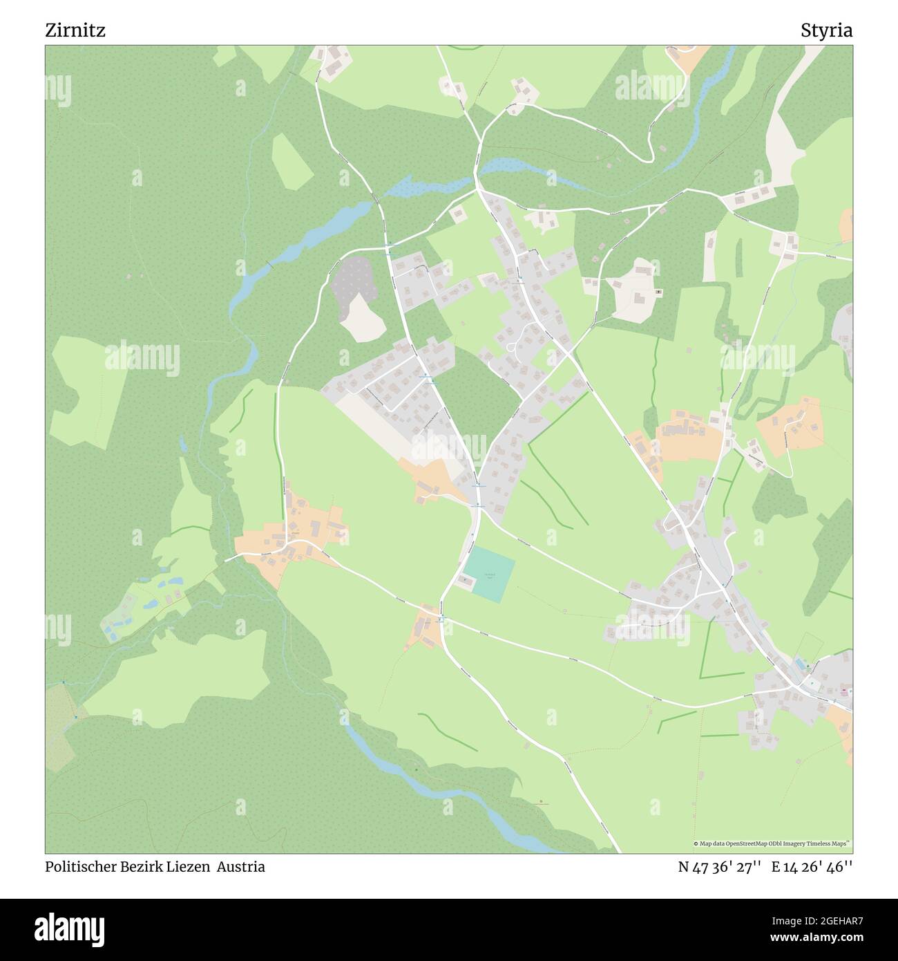 Zirnitz, Politischer Bezirk Liezen, Austria, Styria, N 47 36' 27'', E 14 26' 46'', map, Timeless Map published in 2021. Travelers, explorers and adventurers like Florence Nightingale, David Livingstone, Ernest Shackleton, Lewis and Clark and Sherlock Holmes relied on maps to plan travels to the world's most remote corners, Timeless Maps is mapping most locations on the globe, showing the achievement of great dreams Stock Photo
