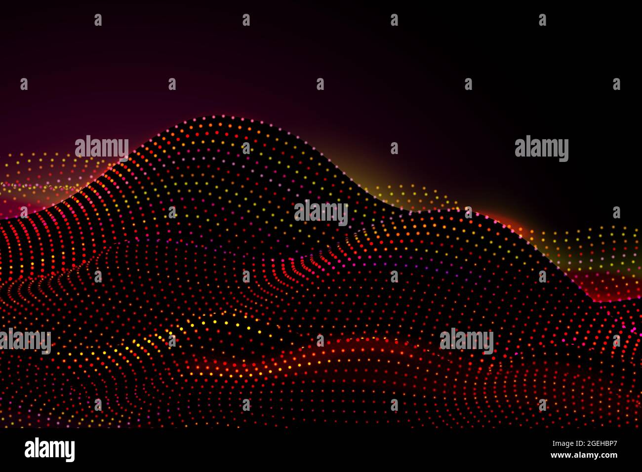 Dots digital landscape. Abstract technology sound wave, data science particles background. Lights grid surface recent vector illustration Stock Vector