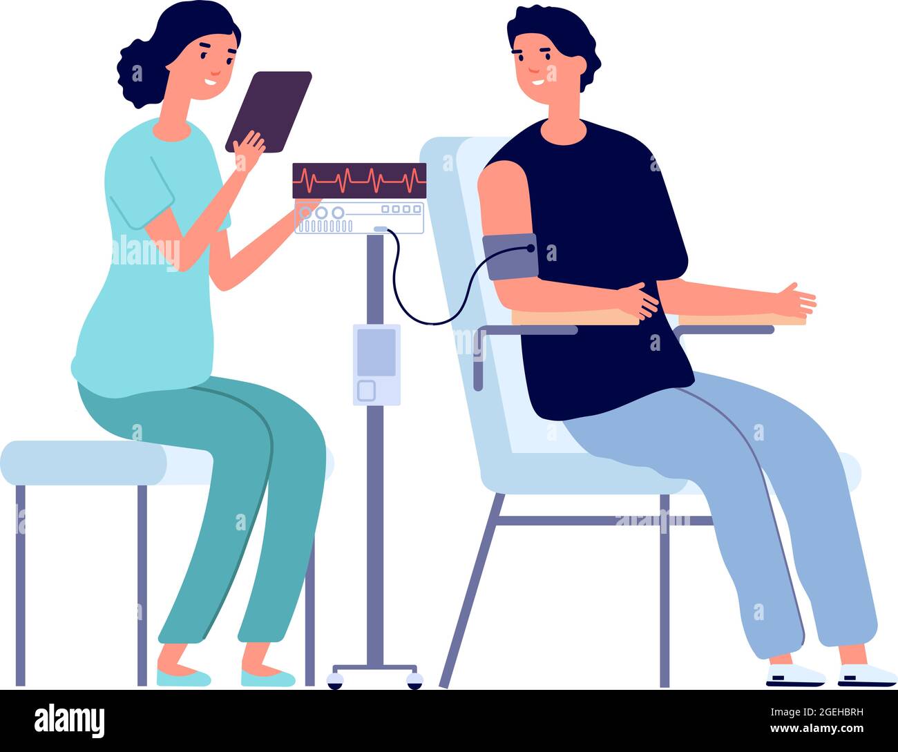 Man medical check up. Heart health, nurse and patient. People in