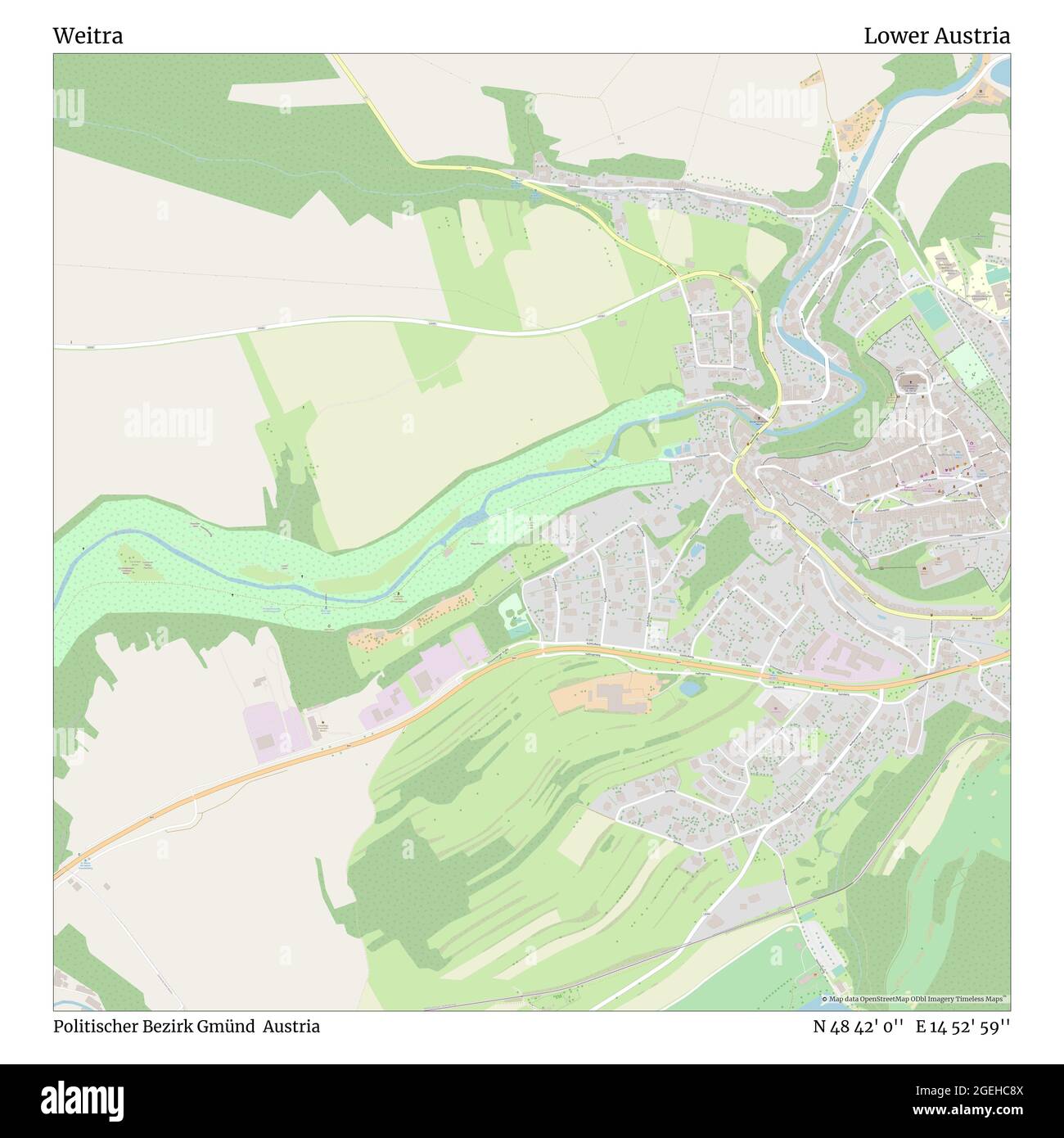 Weitra, Politischer Bezirk Gmünd, Austria, Lower Austria, N 48 42' 0'', E 14 52' 59'', map, Timeless Map published in 2021. Travelers, explorers and adventurers like Florence Nightingale, David Livingstone, Ernest Shackleton, Lewis and Clark and Sherlock Holmes relied on maps to plan travels to the world's most remote corners, Timeless Maps is mapping most locations on the globe, showing the achievement of great dreams Stock Photo