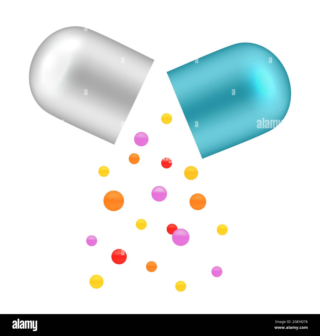 Falling vitamins from open capsule. Realistic pills, medicine or  pharmaceutical science research. Isolated drugs vector concept Stock Vector  Image & Art - Alamy