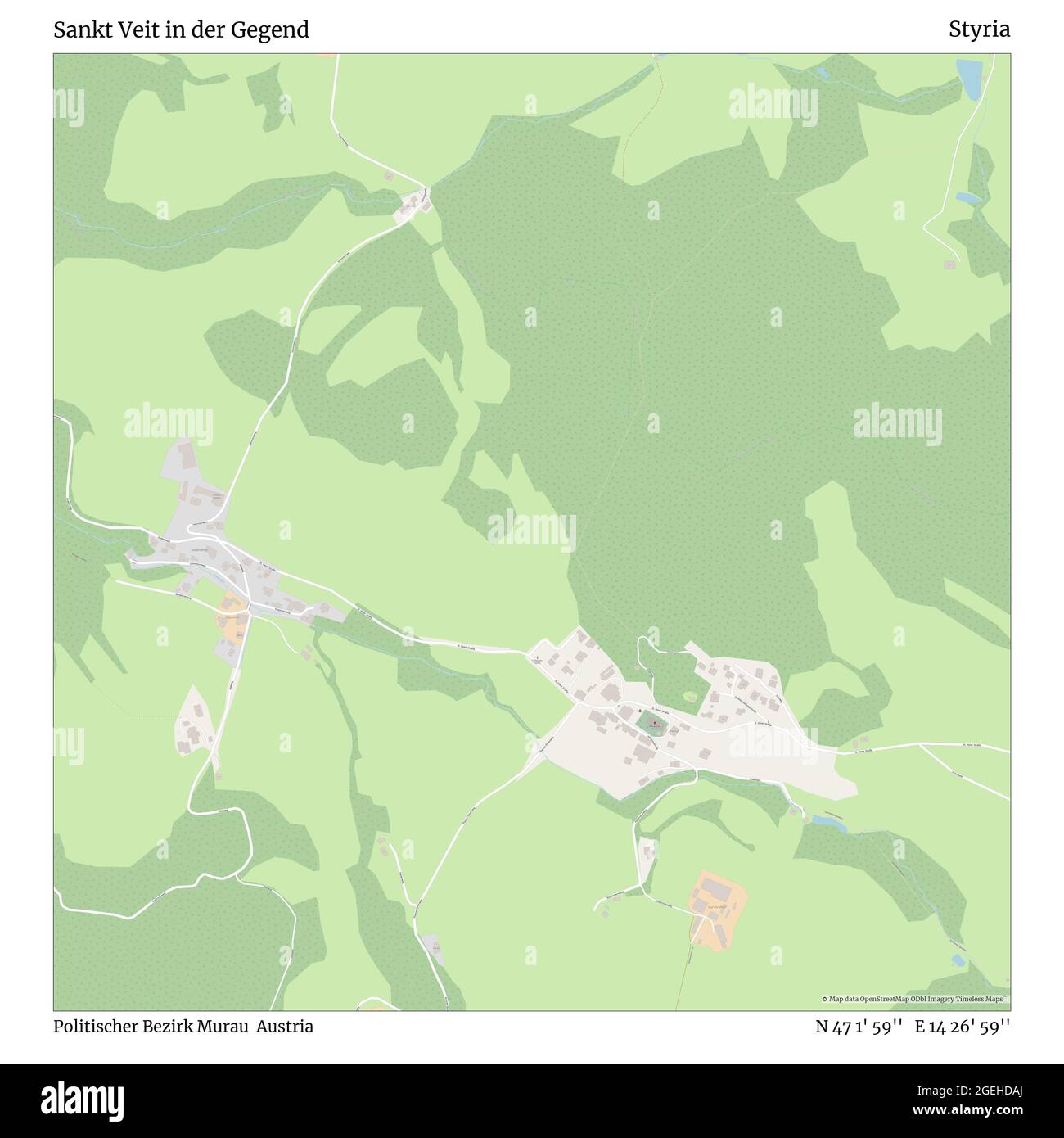 Sankt Veit in der Gegend, Politischer Bezirk Murau, Austria, Styria, N 47 1' 59'', E 14 26' 59'', map, Timeless Map published in 2021. Travelers, explorers and adventurers like Florence Nightingale, David Livingstone, Ernest Shackleton, Lewis and Clark and Sherlock Holmes relied on maps to plan travels to the world's most remote corners, Timeless Maps is mapping most locations on the globe, showing the achievement of great dreams Stock Photo