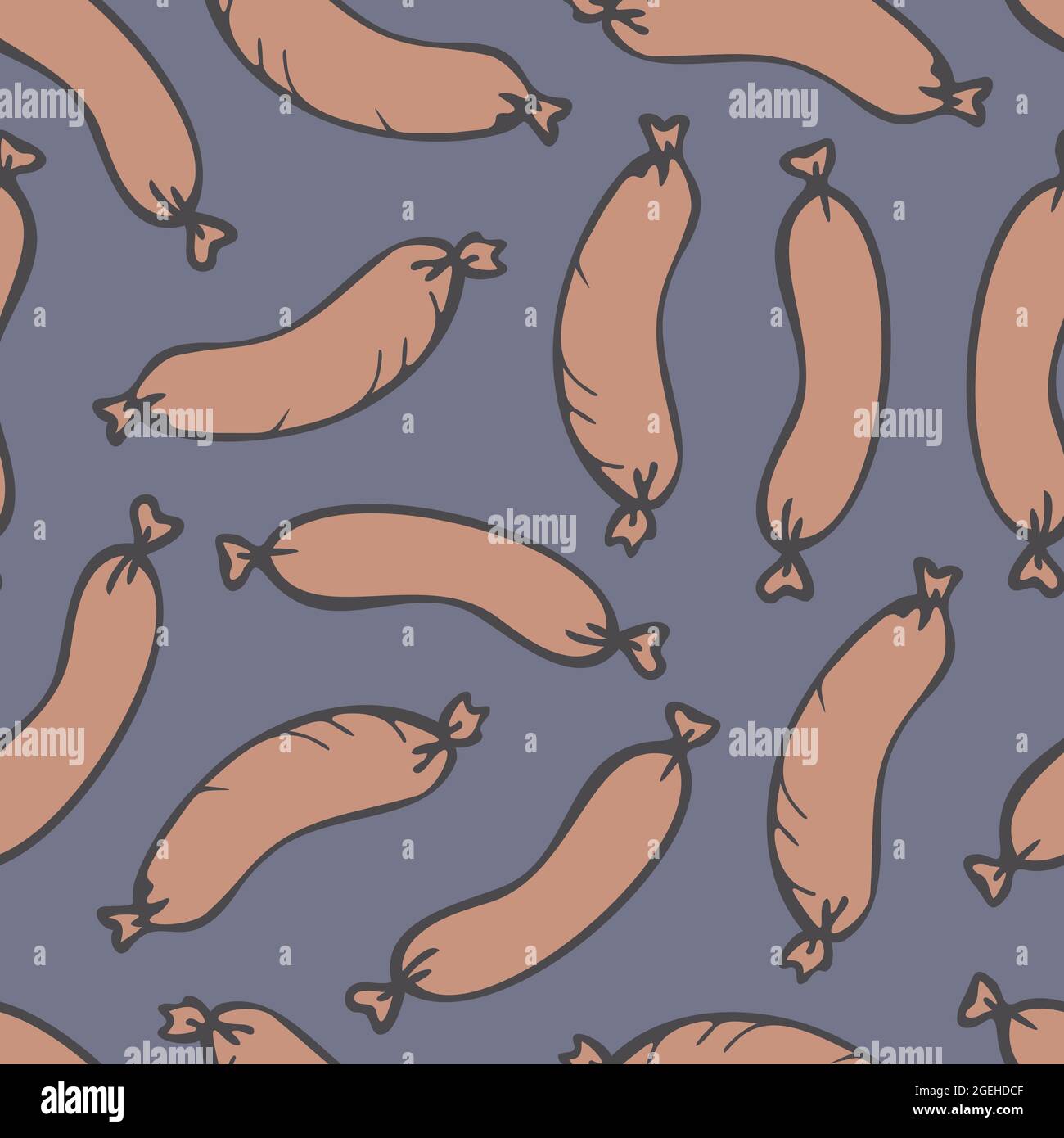 Vector seamless pattern with sausages. Design in cartoon style. Stock Vector