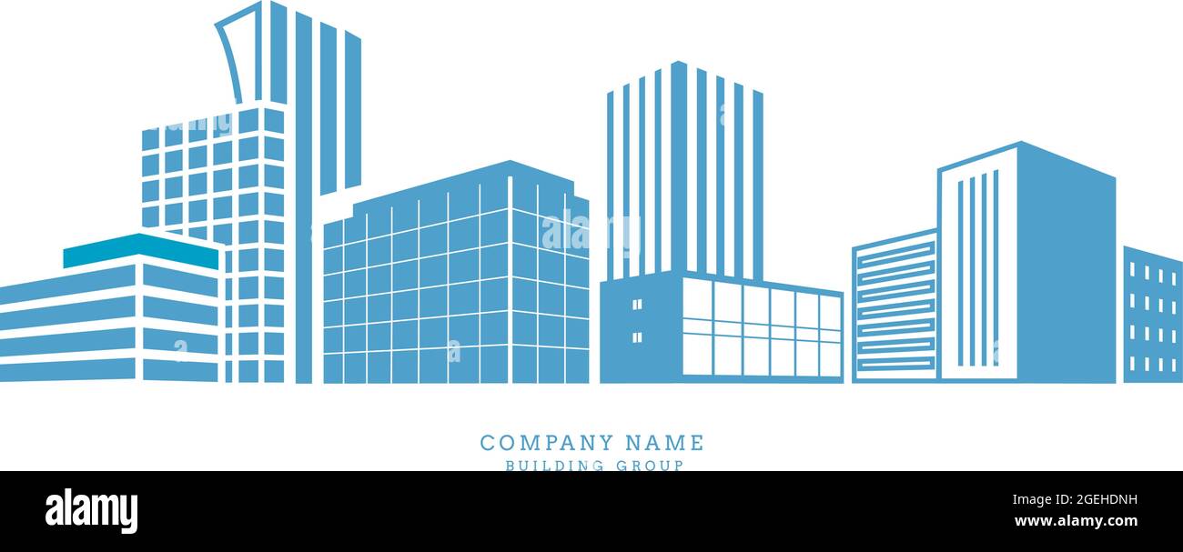Downtown silhouette. Buildings city center, office or apartments real estate. Abstract architecture houses construction company vector banner Stock Vector