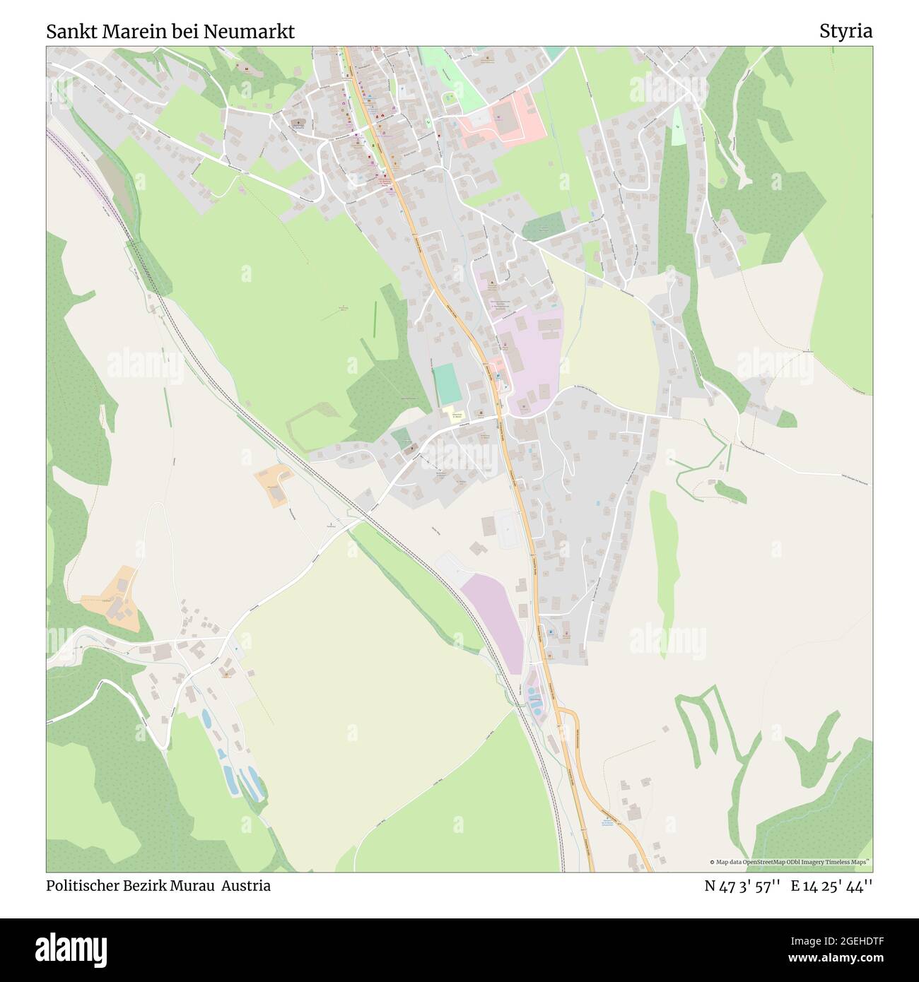Sankt Marein bei Neumarkt, Politischer Bezirk Murau, Austria, Styria, N 47 3' 57'', E 14 25' 44'', map, Timeless Map published in 2021. Travelers, explorers and adventurers like Florence Nightingale, David Livingstone, Ernest Shackleton, Lewis and Clark and Sherlock Holmes relied on maps to plan travels to the world's most remote corners, Timeless Maps is mapping most locations on the globe, showing the achievement of great dreams Stock Photo