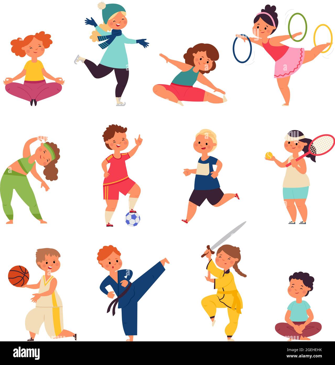 Different sport kids. Physical activity characters, small children doing  exercise. Kid gym, isolated toddler enjoying play decent vector set Stock  Vector Image & Art - Alamy