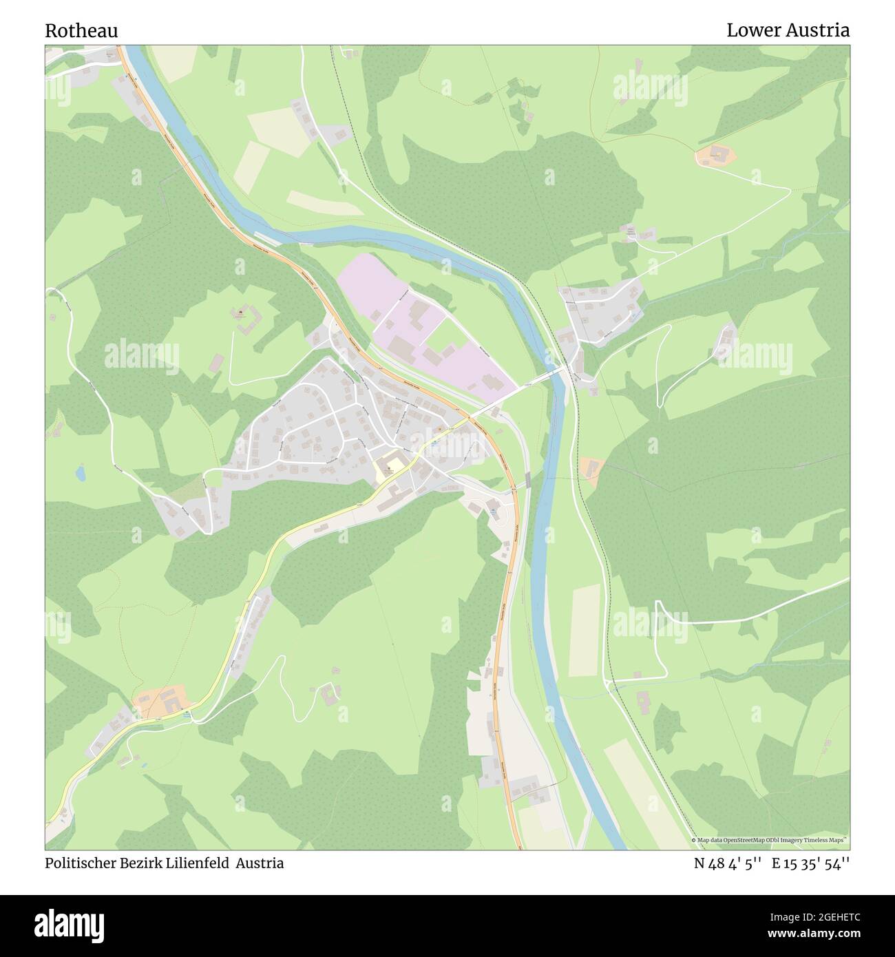 Rotheau, Politischer Bezirk Lilienfeld, Austria, Lower Austria, N 48 4' 5'', E 15 35' 54'', map, Timeless Map published in 2021. Travelers, explorers and adventurers like Florence Nightingale, David Livingstone, Ernest Shackleton, Lewis and Clark and Sherlock Holmes relied on maps to plan travels to the world's most remote corners, Timeless Maps is mapping most locations on the globe, showing the achievement of great dreams Stock Photo