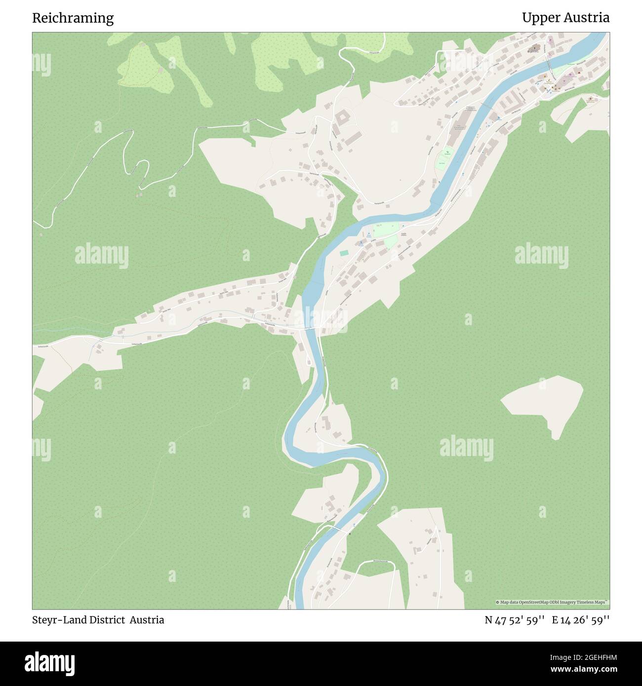 Reichraming, Steyr-Land District, Austria, Upper Austria, N 47 52' 59'', E 14 26' 59'', map, Timeless Map published in 2021. Travelers, explorers and adventurers like Florence Nightingale, David Livingstone, Ernest Shackleton, Lewis and Clark and Sherlock Holmes relied on maps to plan travels to the world's most remote corners, Timeless Maps is mapping most locations on the globe, showing the achievement of great dreams Stock Photo